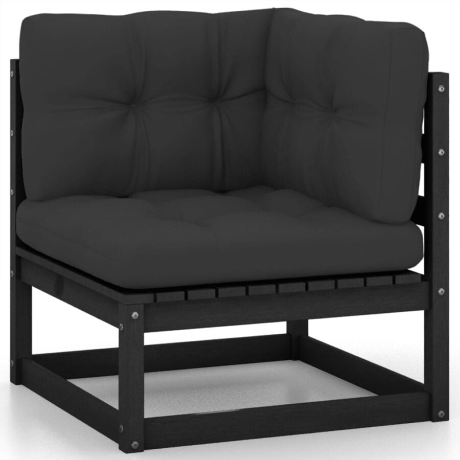 10-delige Loungeset met kussens massief grenenhout zwart - Afbeelding 4