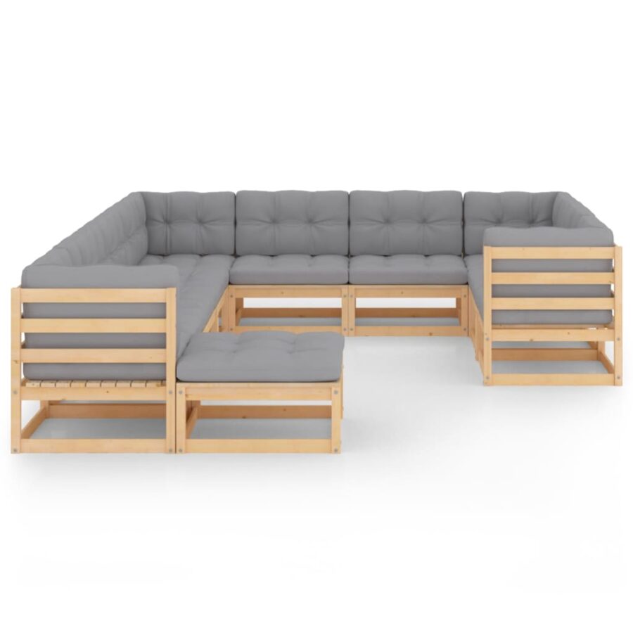 11-delige Loungeset met kussens massief grenenhout - Afbeelding 2
