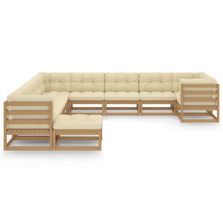 11-delige Loungeset met kussens massief grenenhout honingbruin - Afbeelding 2
