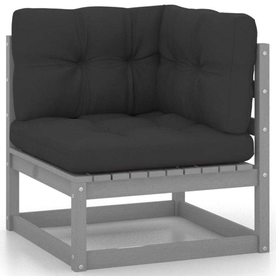10-delige Loungeset met kussens massief grenenhout grijs - Afbeelding 4