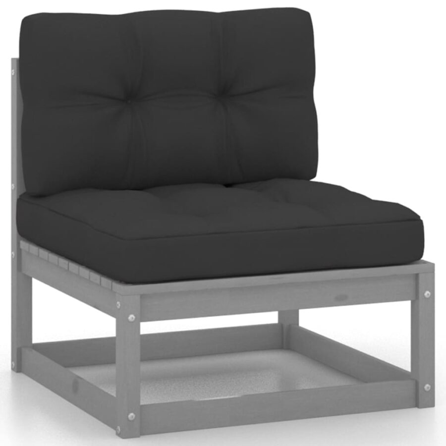 10-delige Loungeset met kussens massief grenenhout grijs - Afbeelding 5