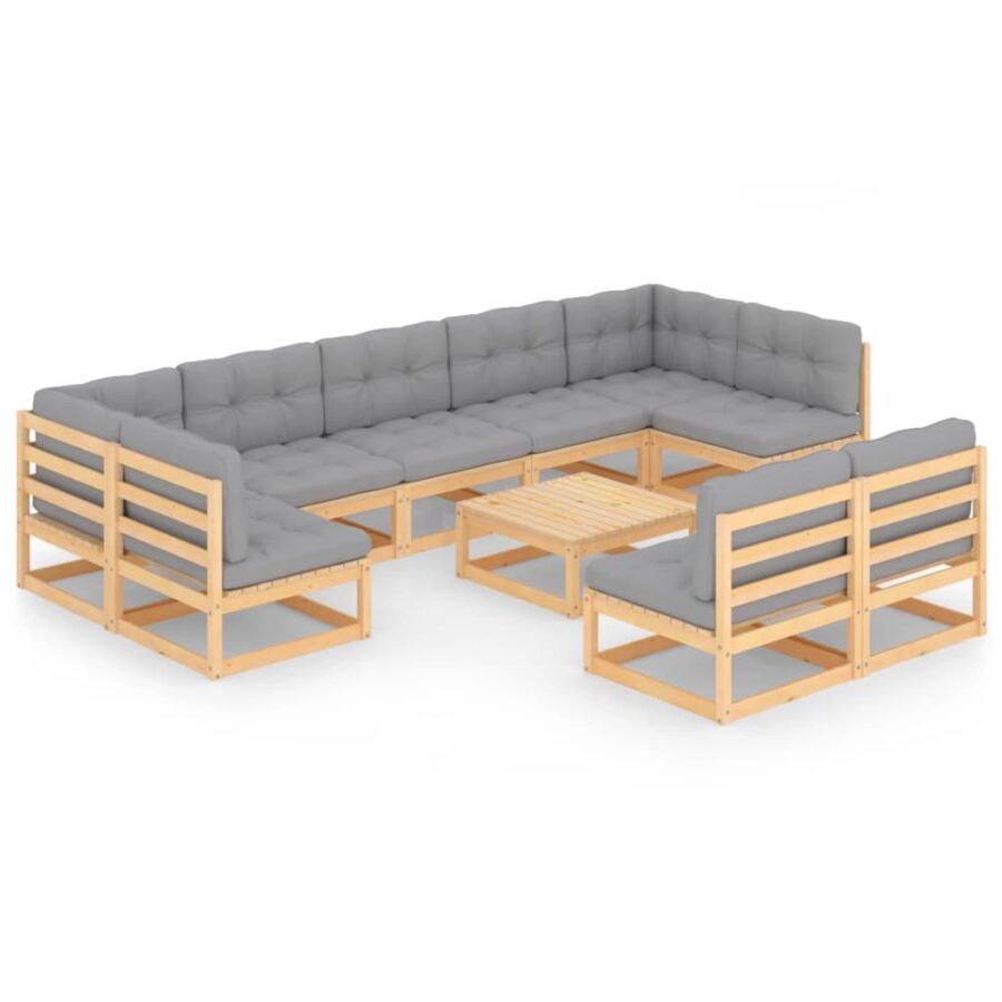 10-delige Loungeset met kussens massief grenenhout - Afbeelding 2