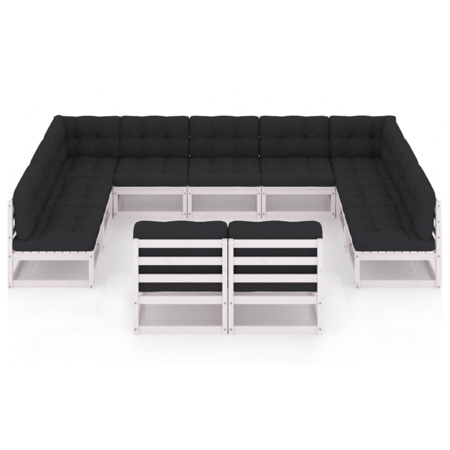 11-delige Loungeset met kussens massief grenenhout wit - Afbeelding 3