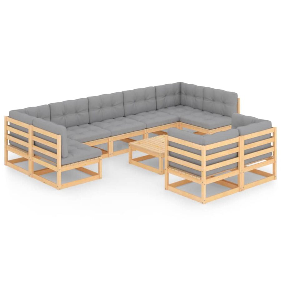 10-delige Loungeset met kussens massief grenenhout - Afbeelding 2