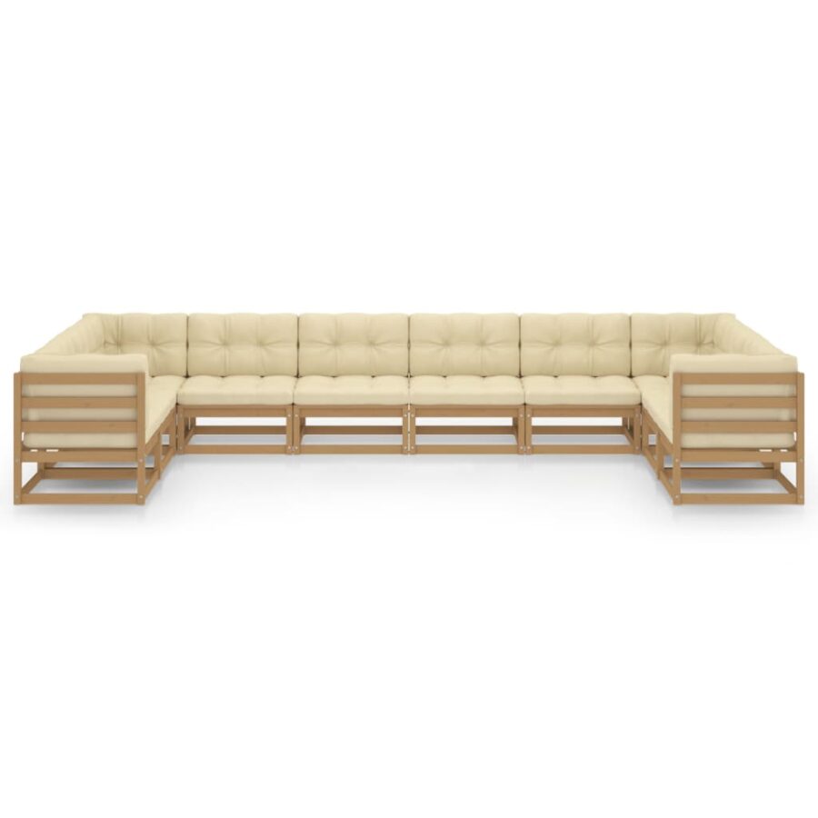 10-delige Loungeset met kussens massief grenenhout honingbruin - Afbeelding 3