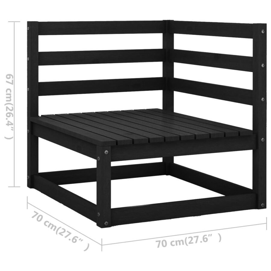 10-delige Loungeset met kussens massief grenenhout zwart - Afbeelding 8