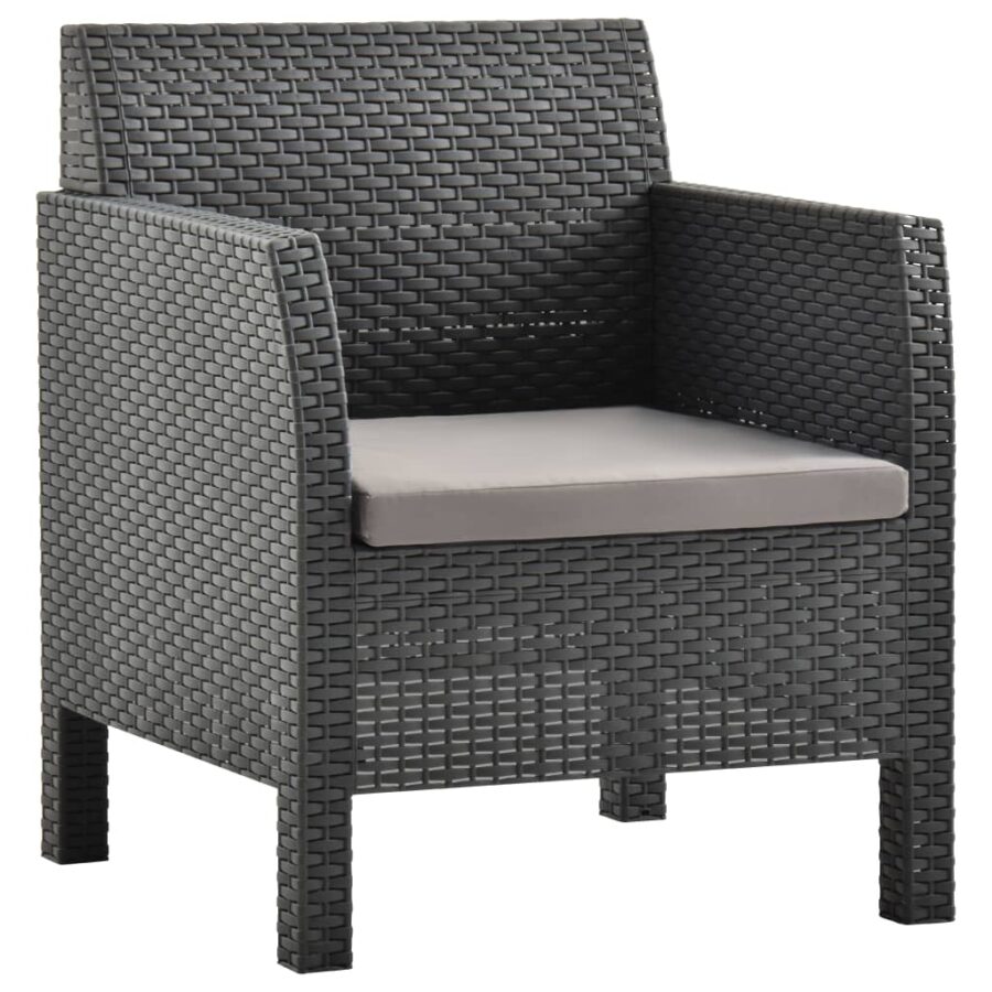 2-delige Loungeset met kussens PP rattan antracietkleurig - Afbeelding 3