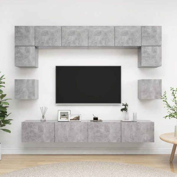 8-delige Tv-meubelset bewerkt hout betongrijs