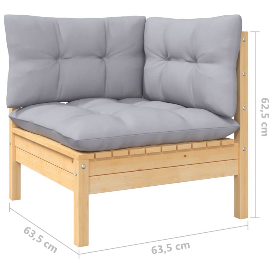 3-delige Loungeset met grijze kussens massief grenenhout - Afbeelding 7