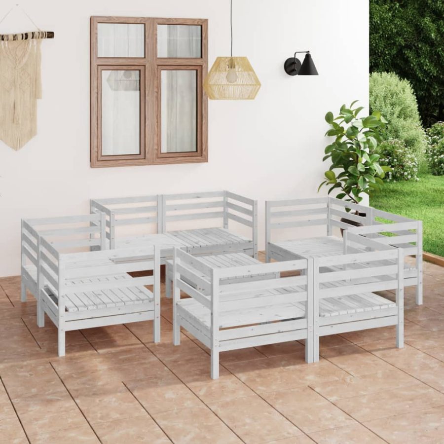 9-delige Loungeset massief grenenhout wit