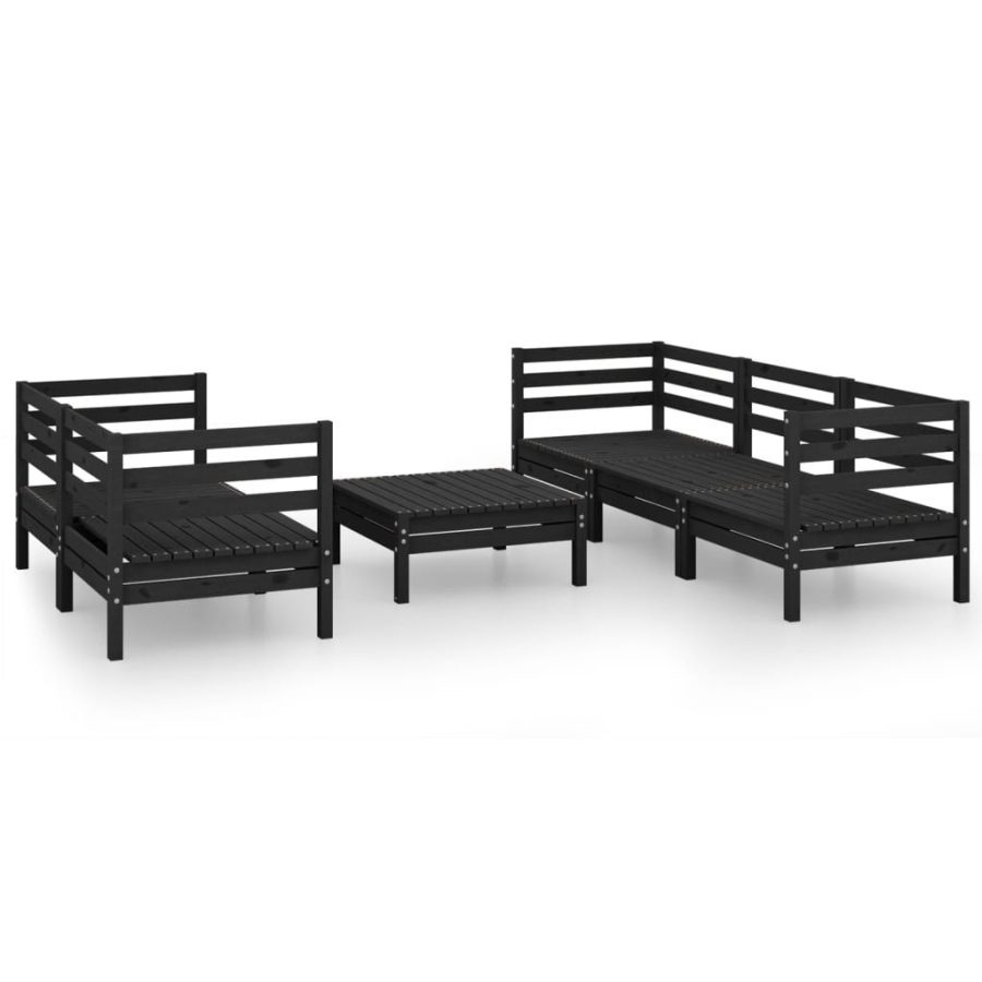 6-delige Loungeset massief grenenhout zwart - Afbeelding 2