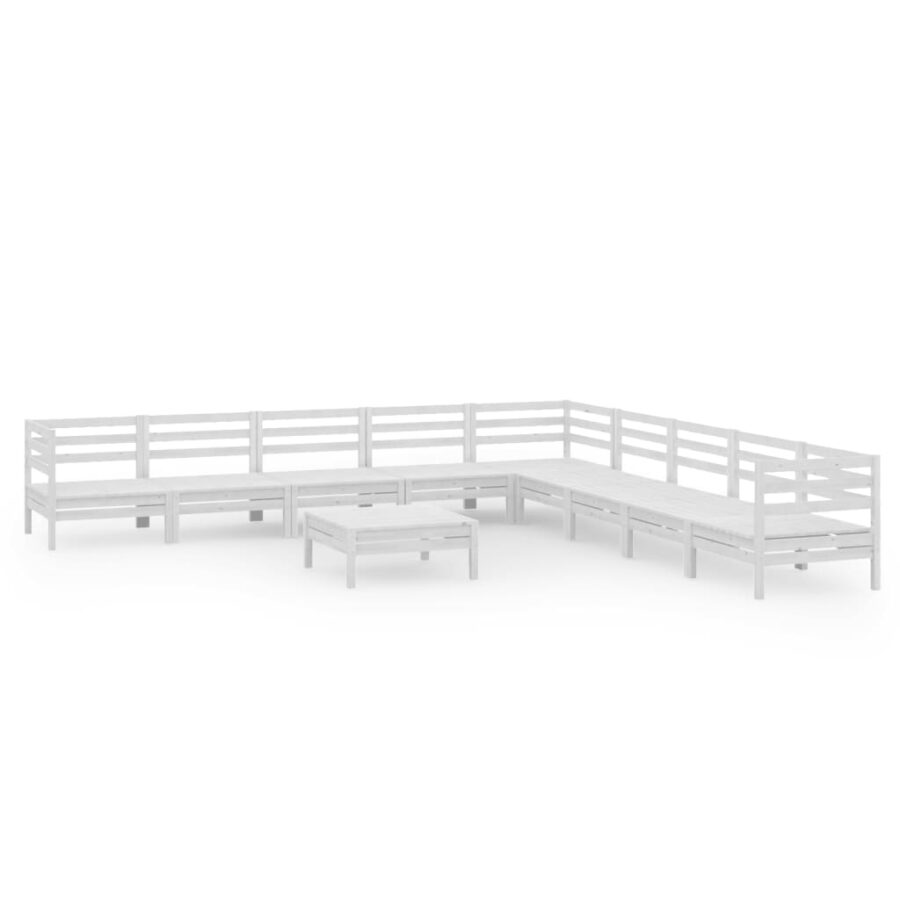 10-delige Loungeset massief grenenhout wit - Afbeelding 2