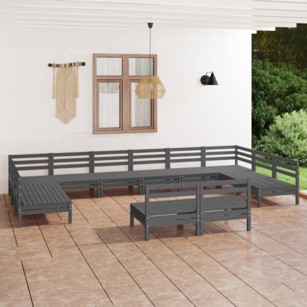 12-delige Loungeset massief grenenhout grijs