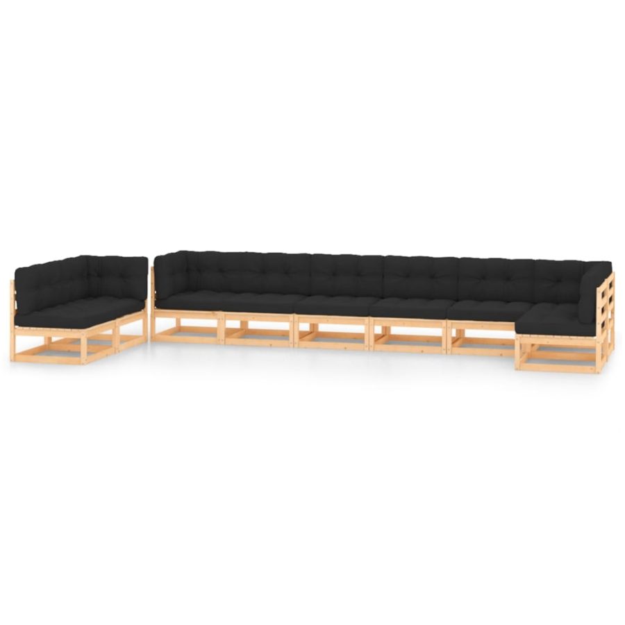 9-delige Loungeset met antracietkleurige kussens grenenhout