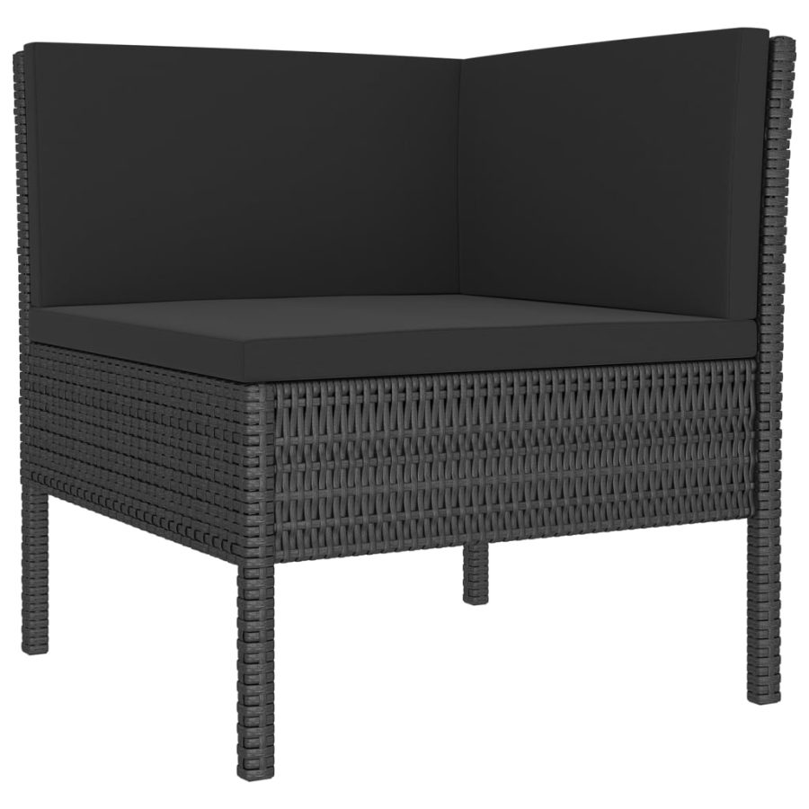 5-delige Loungeset met kussens poly rattan zwart - Afbeelding 5