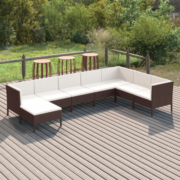 8-delige Loungeset met kussens poly rattan bruin
