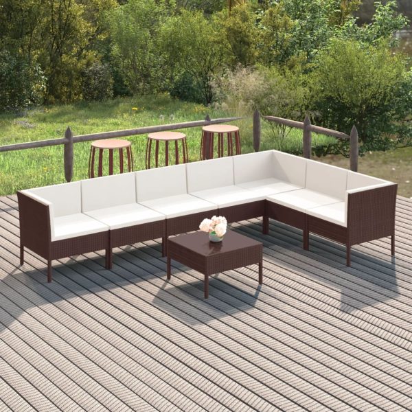 8-delige Loungeset met kussens poly rattan bruin