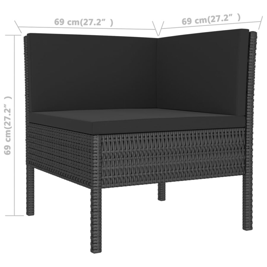 11-delige Loungeset met kussens poly rattan zwart - Afbeelding 7