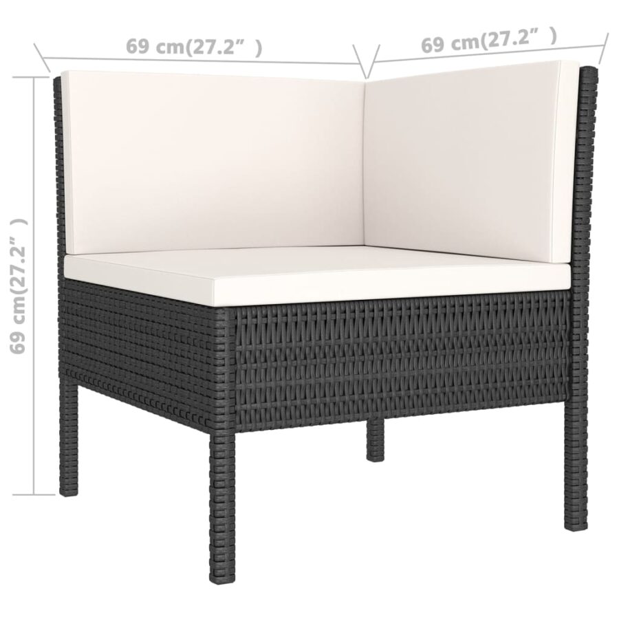 10-delige Loungeset met kussens poly rattan zwart - Afbeelding 9