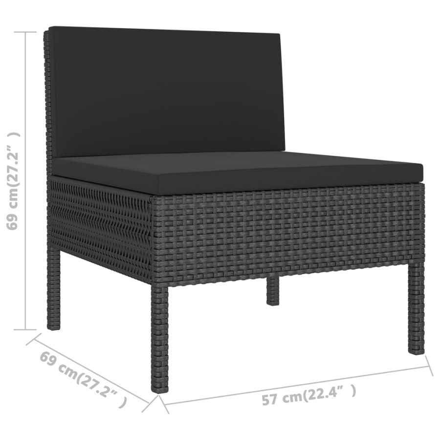 6-delige Loungeset met kussens poly rattan zwart - Afbeelding 5