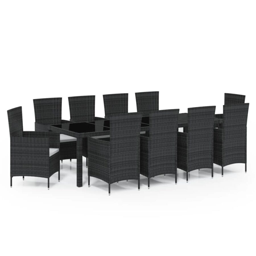 11-delige Tuinset met kussens poly rattan zwart - Afbeelding 2