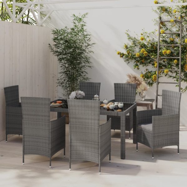7-delige Tuinset met kussens poly rattan grijs