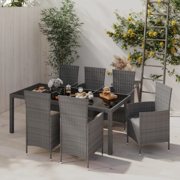 7-delige Tuinset met kussens poly rattan grijs
