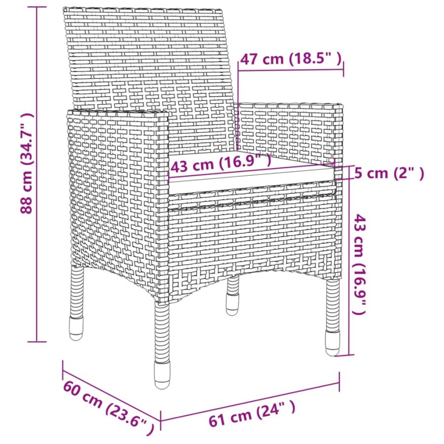 5-delige Tuinset met kussens poly rattan grijs - Afbeelding 5