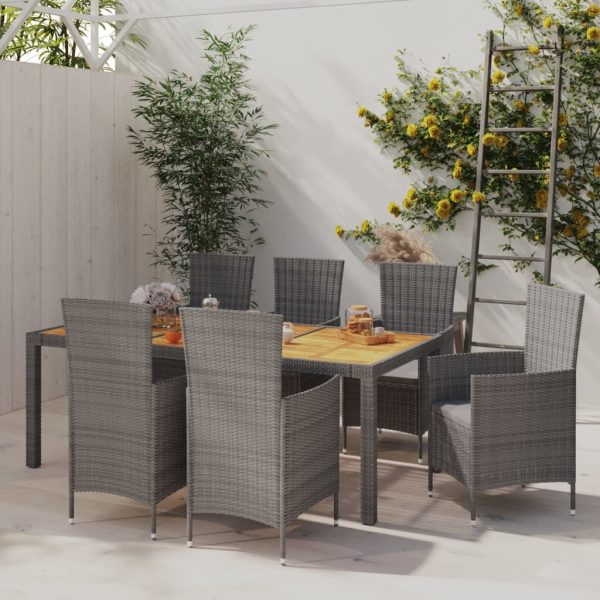 7-delige Tuinset met kussens poly rattan grijs