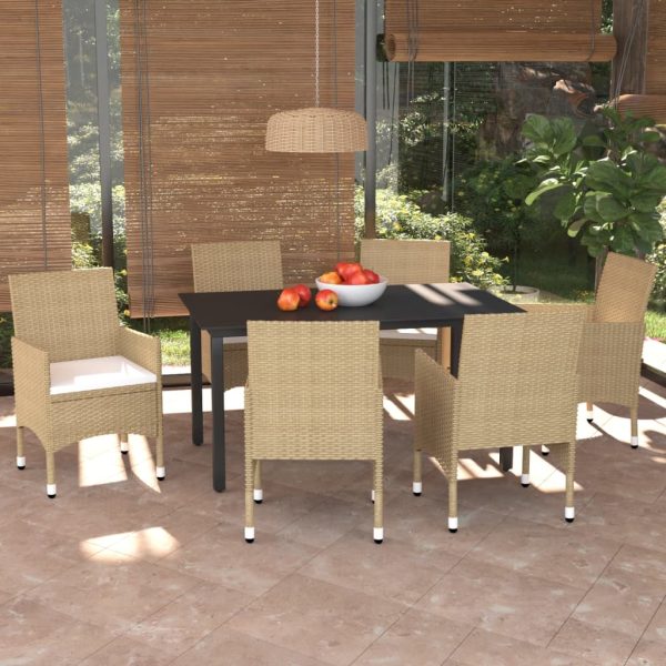 7-delige Tuinset met kussens poly rattan beige
