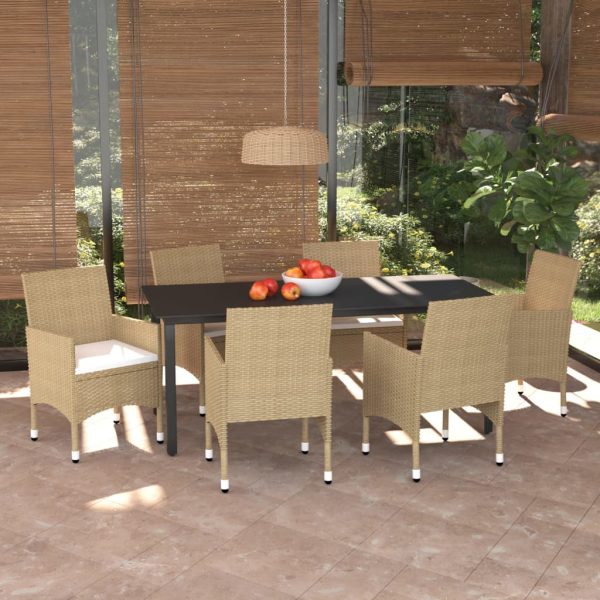 7-delige Tuinset met kussens poly rattan beige