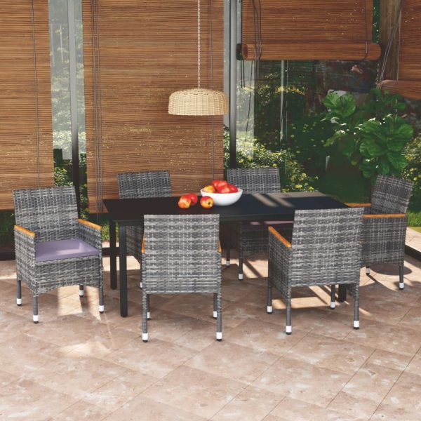 7-delige Tuinset met kussens poly rattan grijs