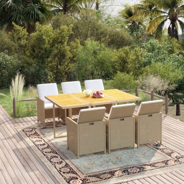 7-delige Tuinset met kussens poly rattan beige