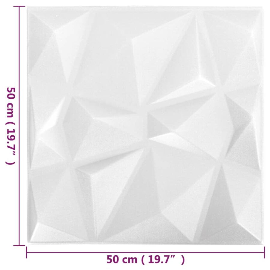 12 st Wandpanelen 3D diamant 3 m² 50x50 cm wit - Afbeelding 6