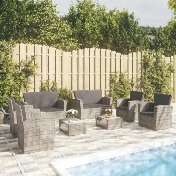 8-delige Loungeset met kussens poly rattan grijs