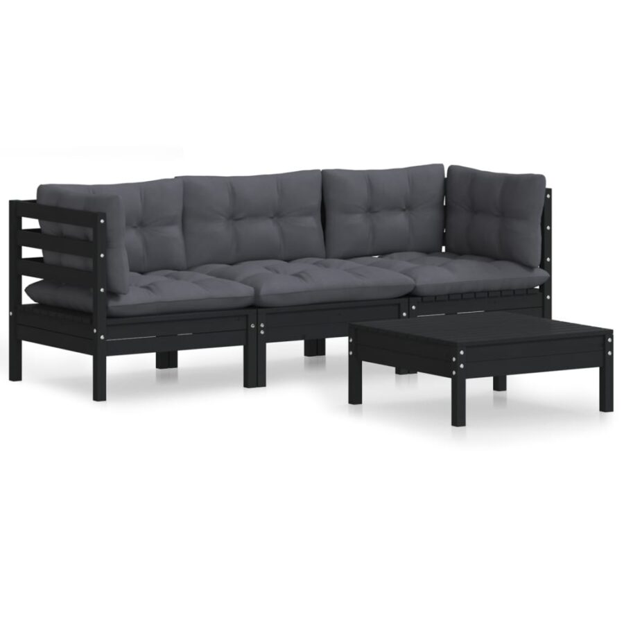 4-delige Loungeset met antracietkleurige kussens grenenhout - Afbeelding 2