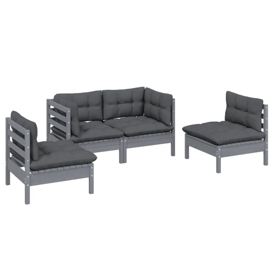 4-delige Loungeset met kussens massief grenenhout - Afbeelding 3