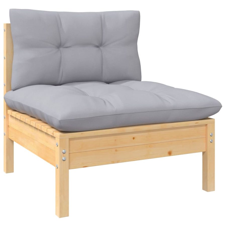 6-delige Loungeset met grijze kussens grenenhout - Afbeelding 5