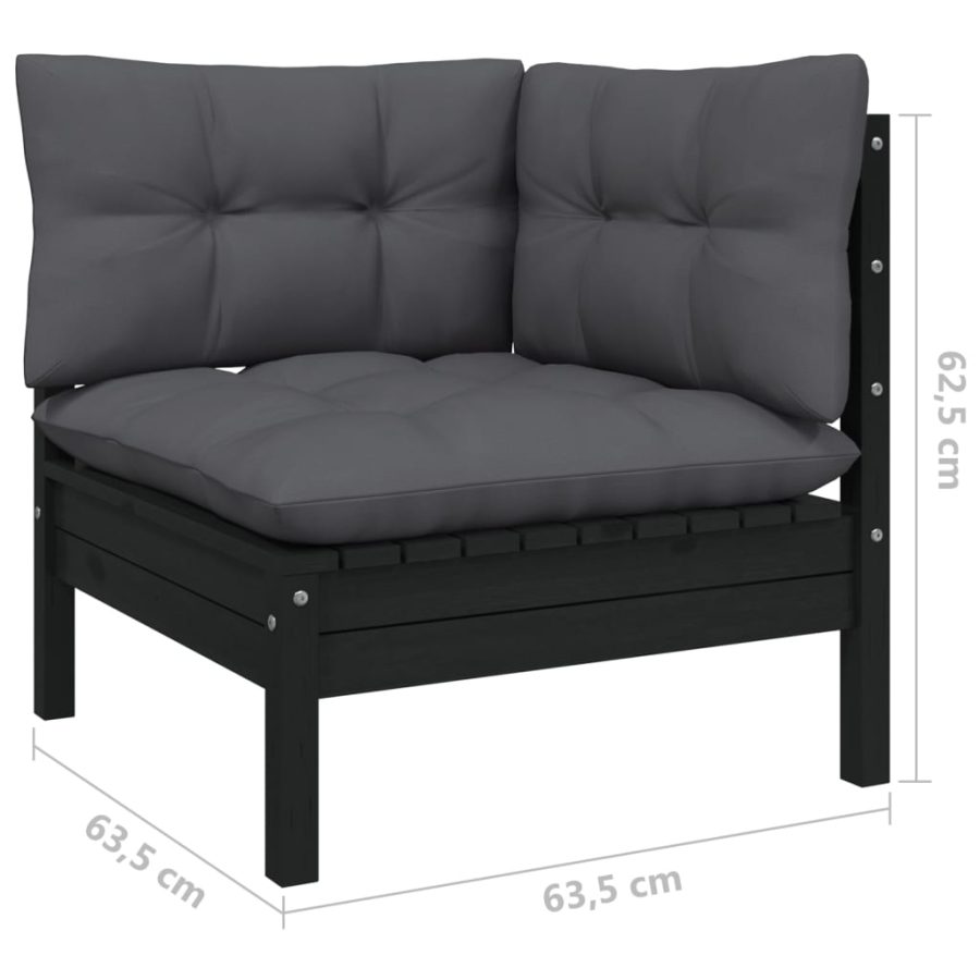 6-delige Loungeset met kussens grenenhout zwart - Afbeelding 7