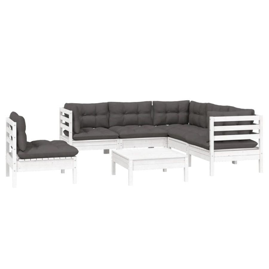 6-delige Loungeset met kussens grenenhout wit - Afbeelding 3