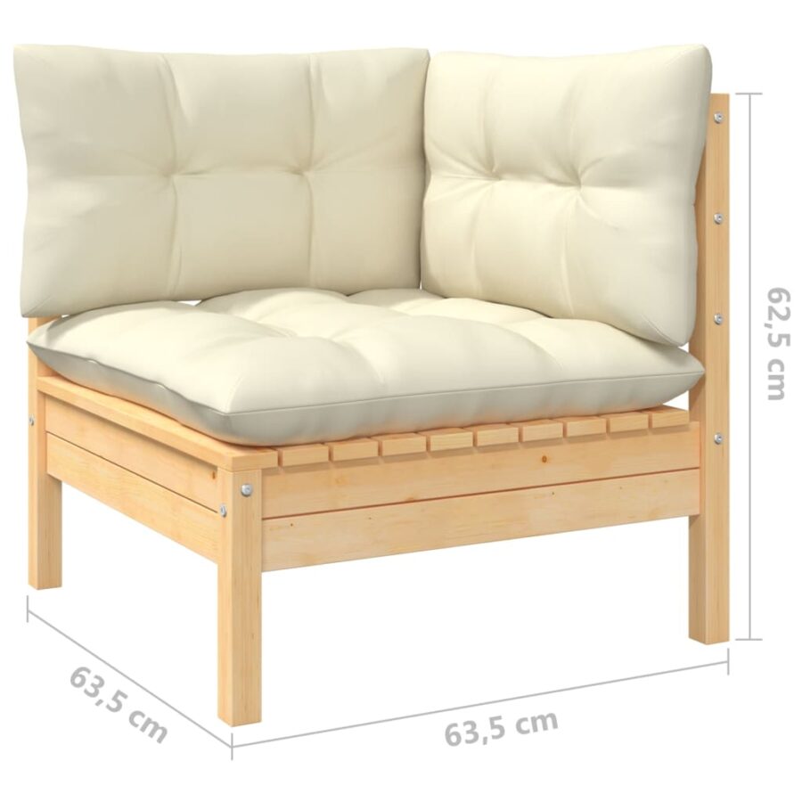 10-delige Loungeset met crèmekleurige kussens grenenhout - Afbeelding 7
