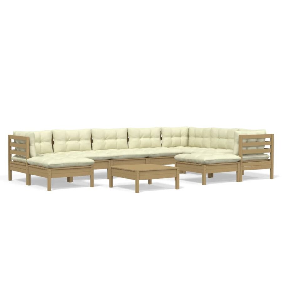 10-delige Loungeset met kussens grenenhout honingbruin - Afbeelding 2