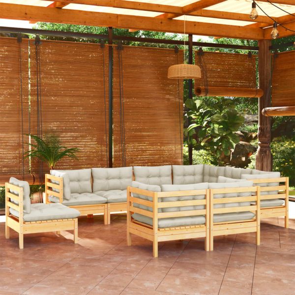 9-delige Loungeset met crèmekleurige kussens grenenhout