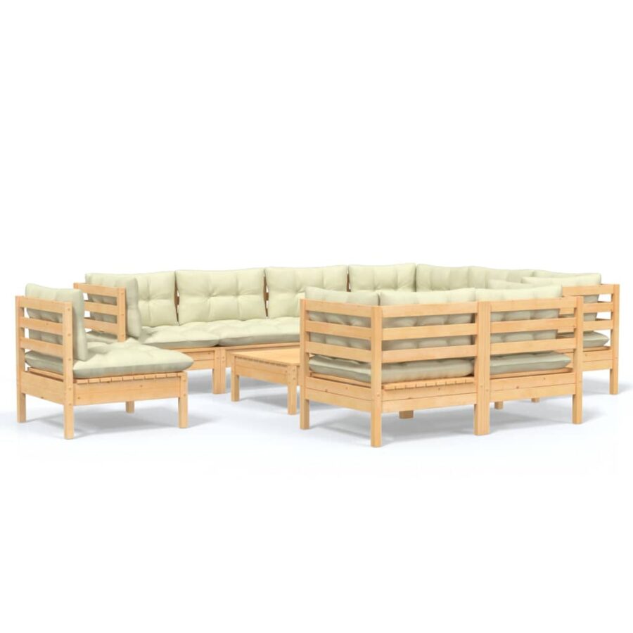 10-delige Loungeset met crèmekleurige kussens grenenhout - Afbeelding 2