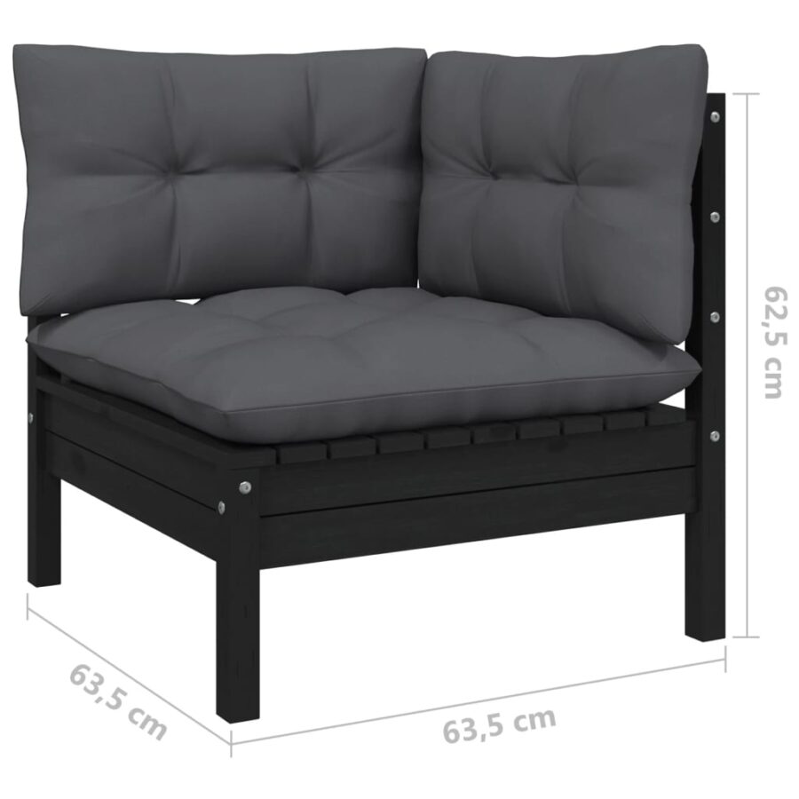 10-delige Loungeset met kussens massief grenenhout zwart - Afbeelding 8