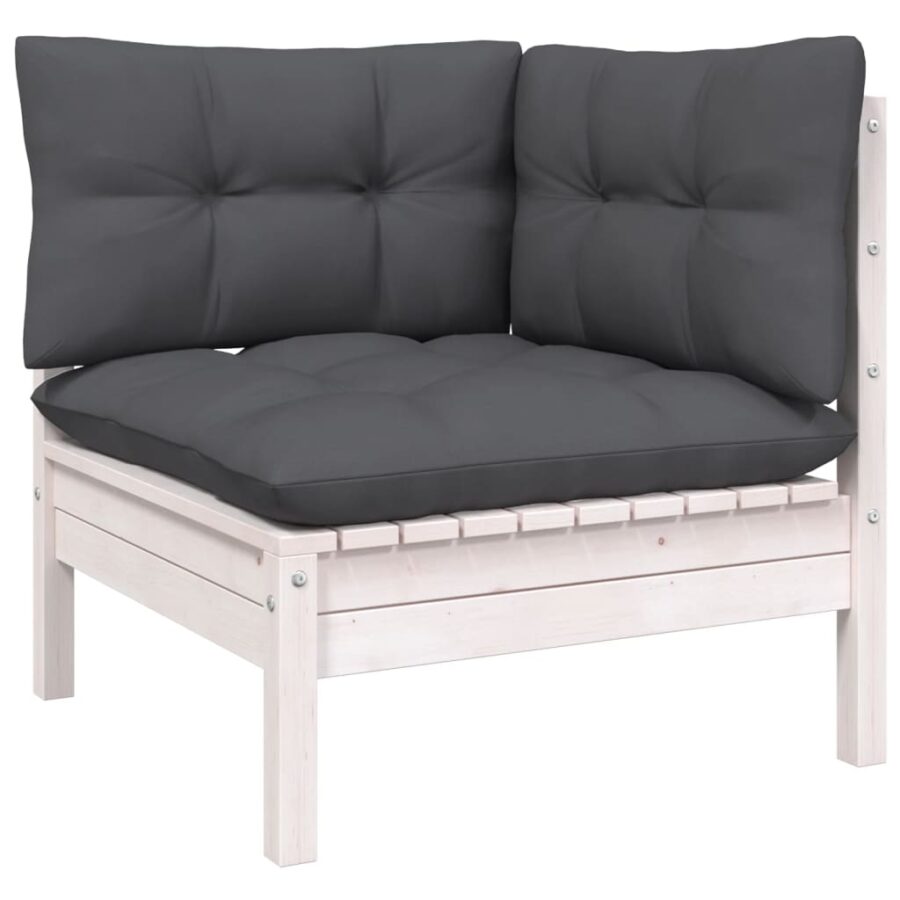 10-delige Loungeset met kussens massief grenenhout wit - Afbeelding 5