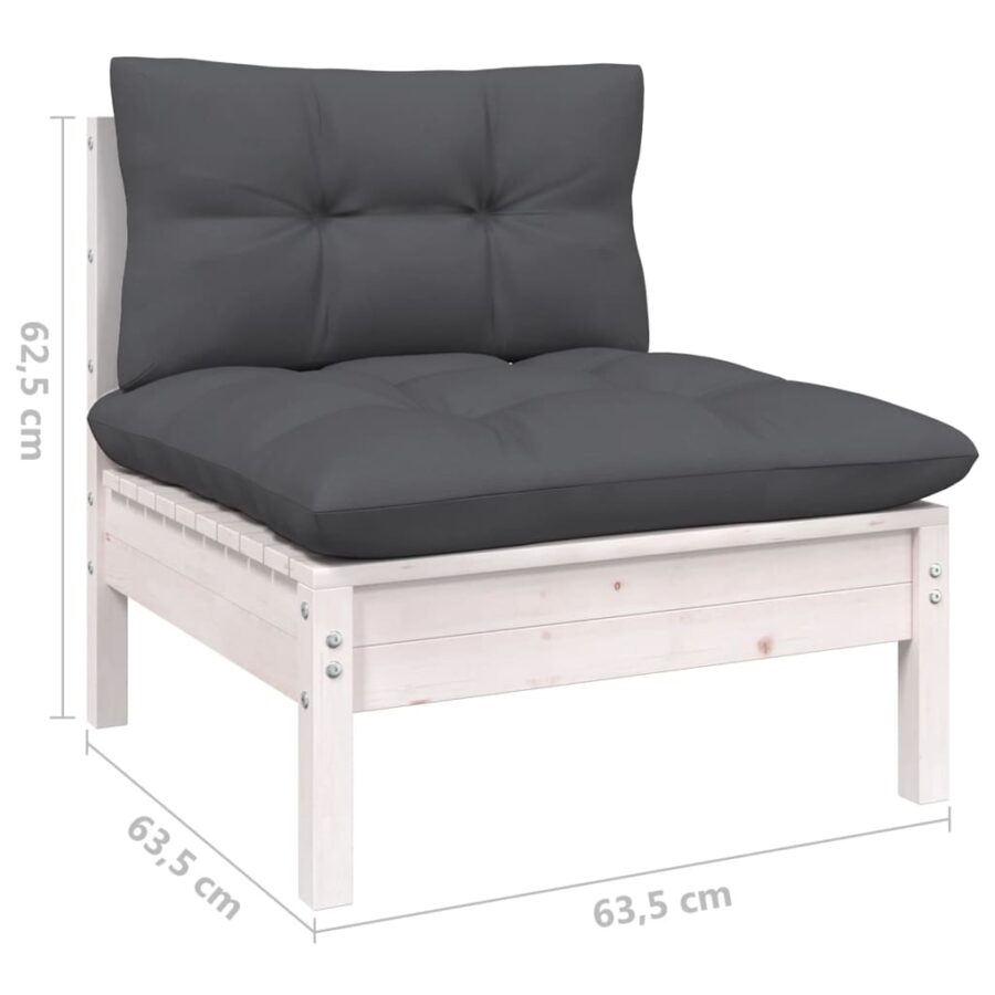 10-delige Loungeset met kussens massief grenenhout wit - Afbeelding 8