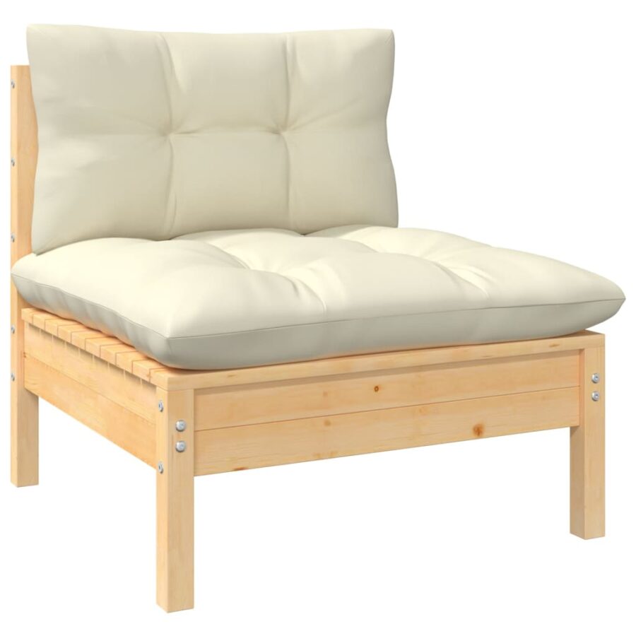 10-delige Loungeset met crèmekleurige kussens grenenhout - Afbeelding 3