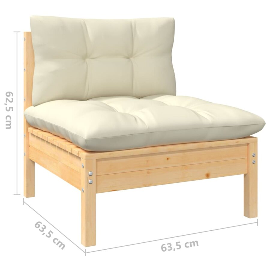 10-delige Loungeset met crèmekleurige kussens grenenhout - Afbeelding 5
