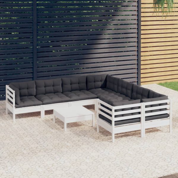 9-delige Loungeset met kussens grenenhout wit